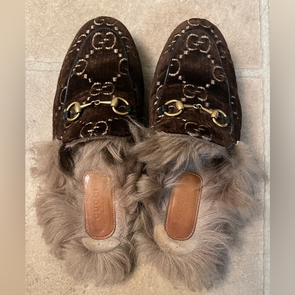 SOLD Gucci Princetown velvet fur mules - Picture 1 of 5